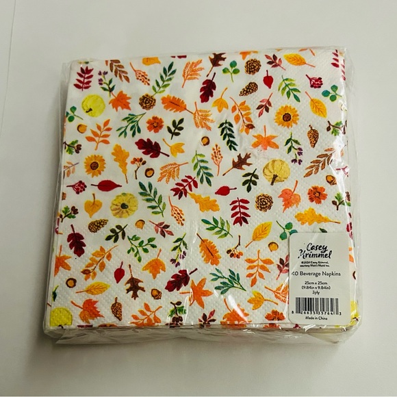 New 3 Packages of Casey Krimmel 40 Paper Beverage Napkins Fall Leaves - Picture 8 of 11